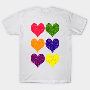 Six Hearts in Red Green Orange Blue Purple Yellow T-Shirt